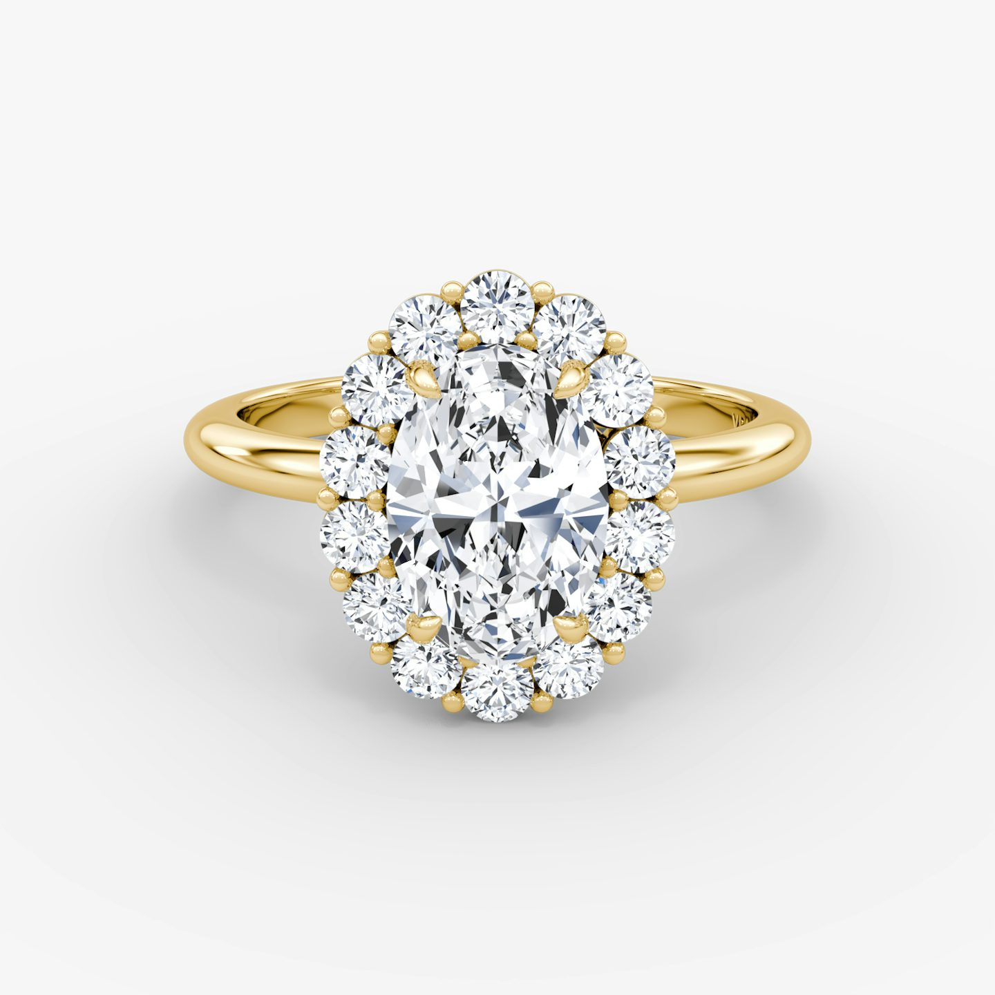 The Signature Floral Halo | Oval | 18k | 18k Yellow Gold | Band: Plain | Diamond orientation: vertical | Carat weight: See full inventory