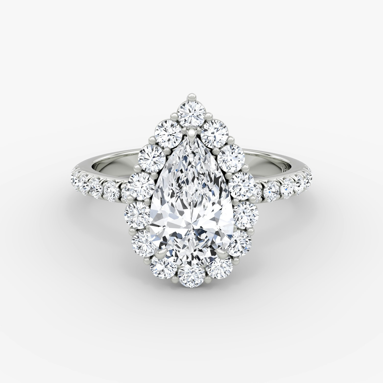 Signature Floral Halo Pear Engagement Ring | 18k White Gold