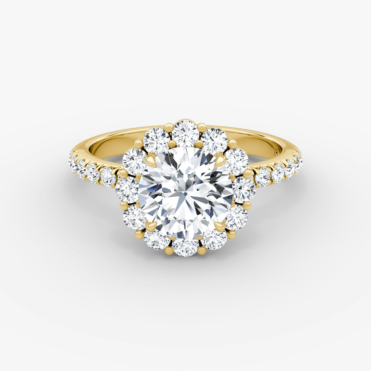 The Signature Floral Halo | Round Brilliant | 18k | 18k Yellow Gold | Band: Pavé | Carat weight: 1 | Diamond orientation: vertical