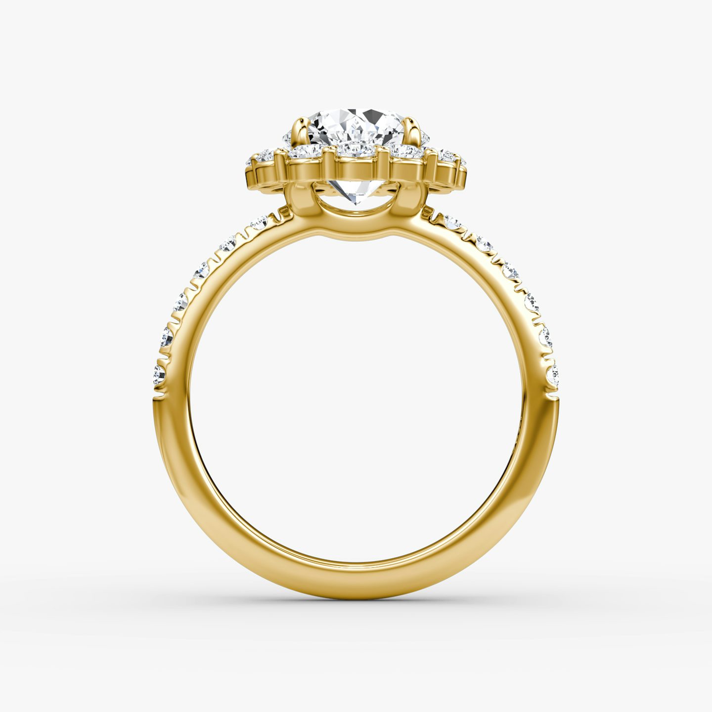 The Signature Floral Halo | Round Brilliant | 18k | 18k Yellow Gold | Band: Pavé | Carat weight: See full inventory | Diamond orientation: vertical