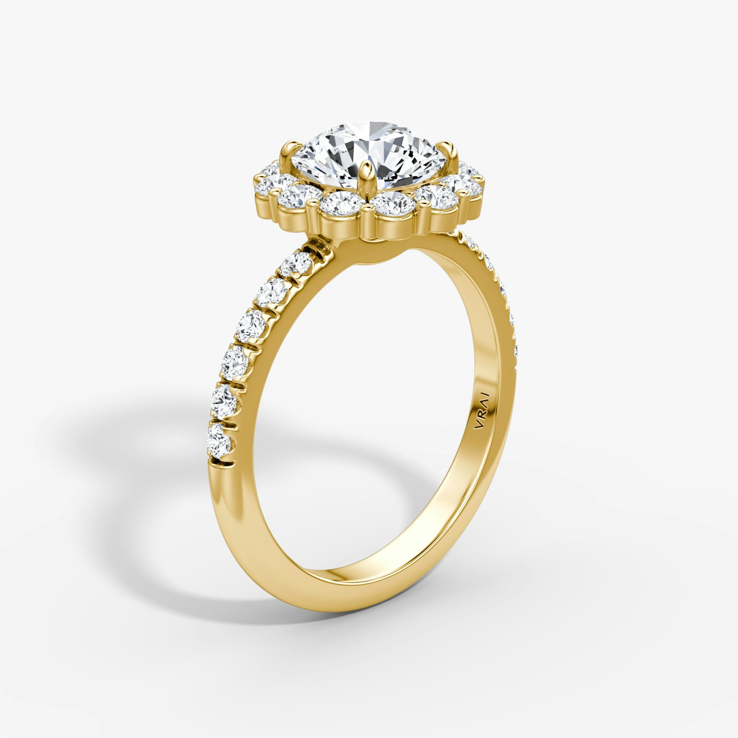 The Signature Floral Halo | Round Brilliant | 18k | 18k Yellow Gold | Band: Pavé | Carat weight: See full inventory | Diamond orientation: vertical