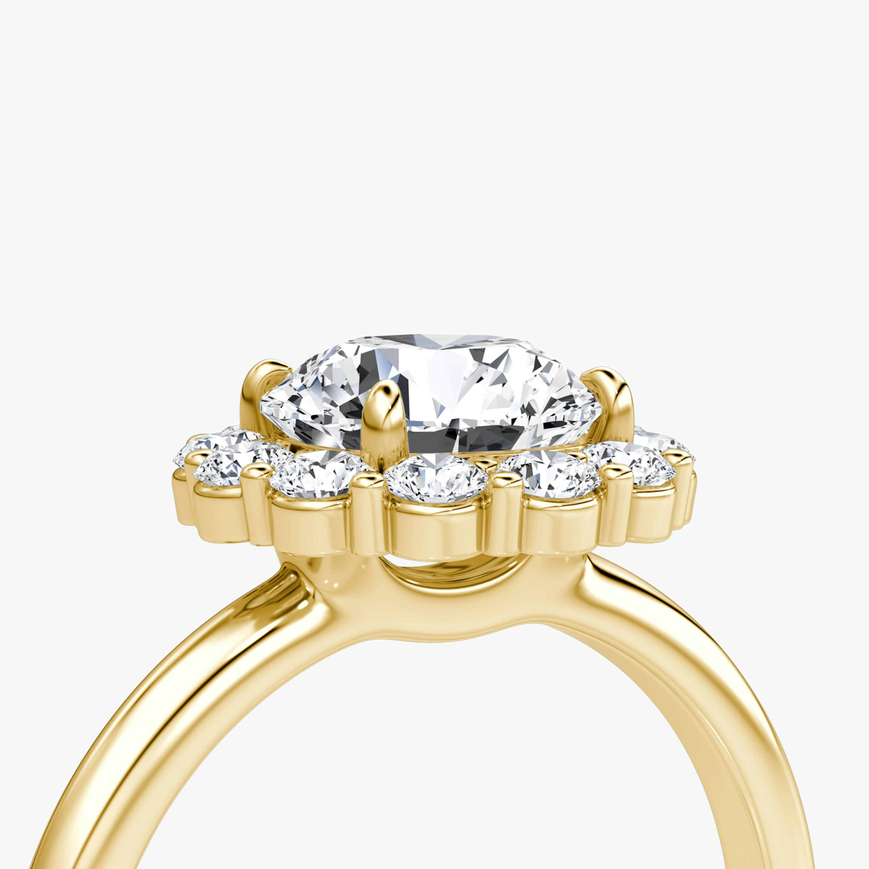 The Signature Floral Halo | Round Brilliant | 18k | 18k Yellow Gold | Band: Plain | Carat weight: 1 | Diamond orientation: vertical