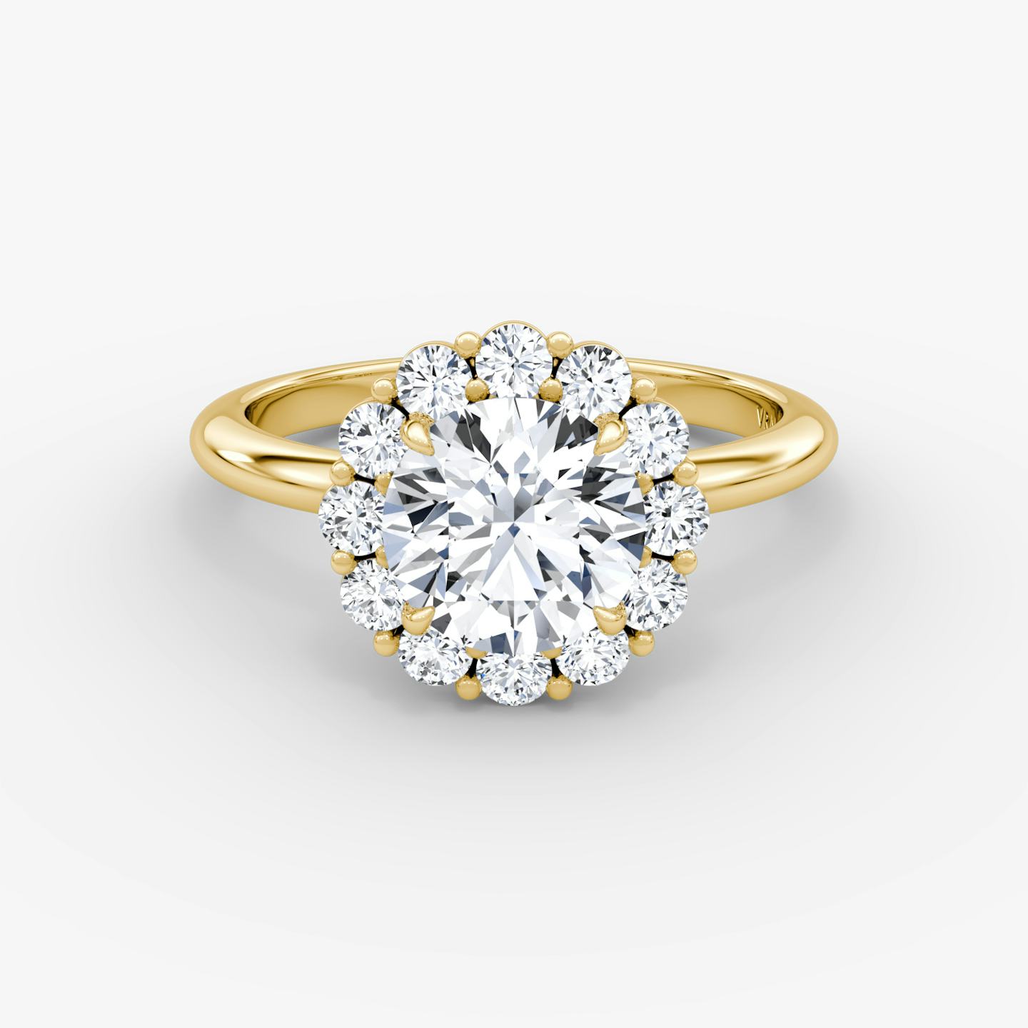 The Signature Floral Halo | Round Brilliant | 18k | 18k Yellow Gold | Band: Plain | Carat weight: See full inventory | Diamond orientation: vertical