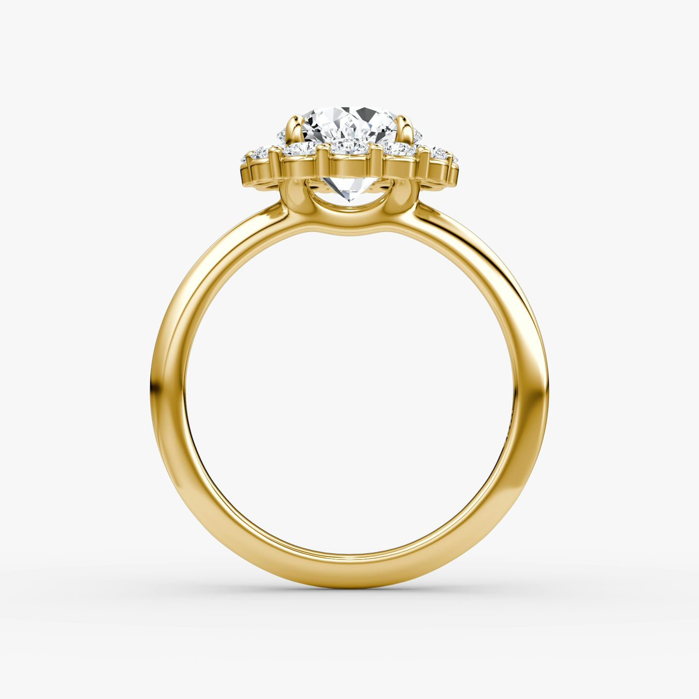 The Signature Floral Halo | Round Brilliant | 18k | 18k Yellow Gold | Band: Plain | Carat weight: 2 | Diamond orientation: vertical
