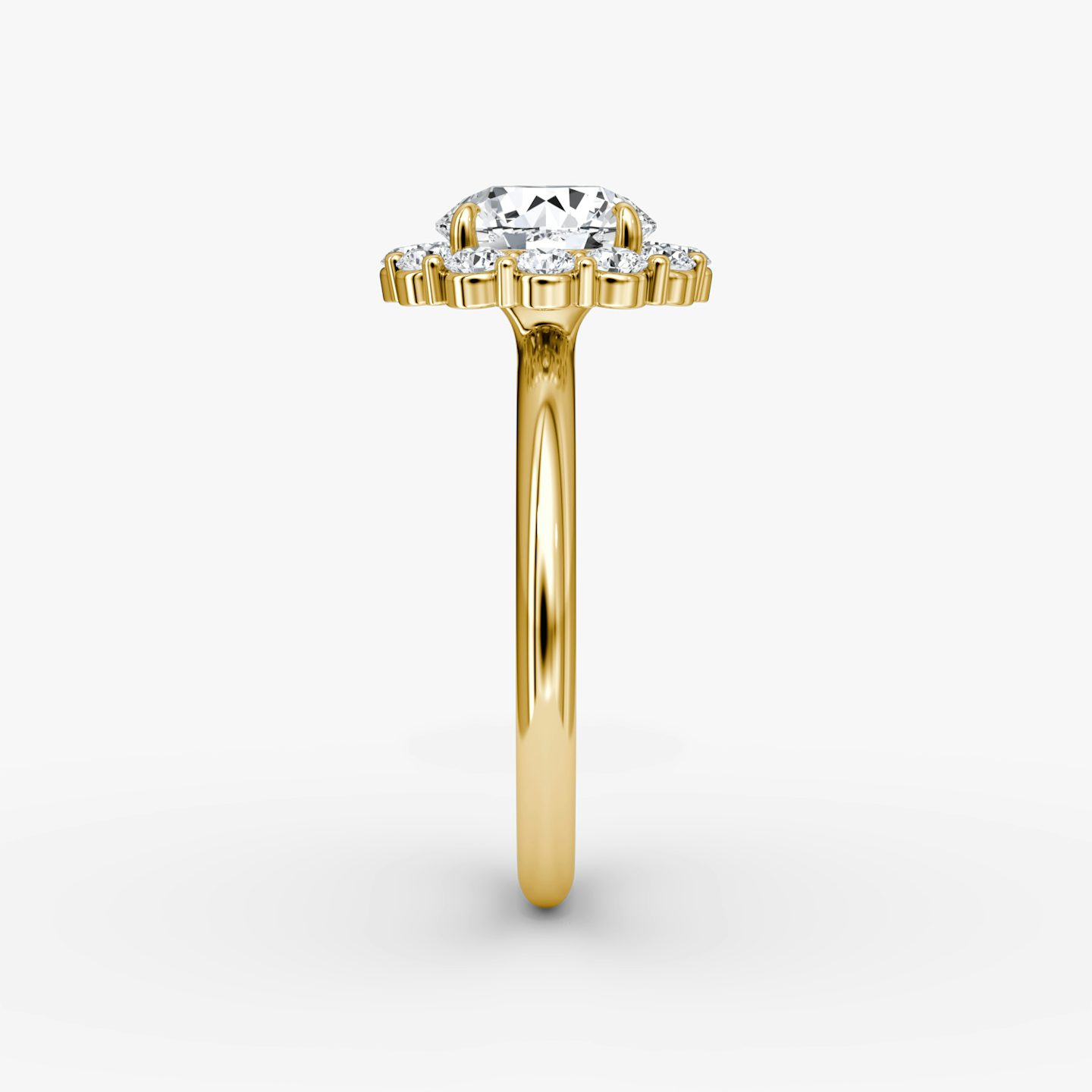 The Signature Floral Halo | Round Brilliant | 18k | 18k Yellow Gold | Band: Plain | Carat weight: 1½ | Diamond orientation: vertical
