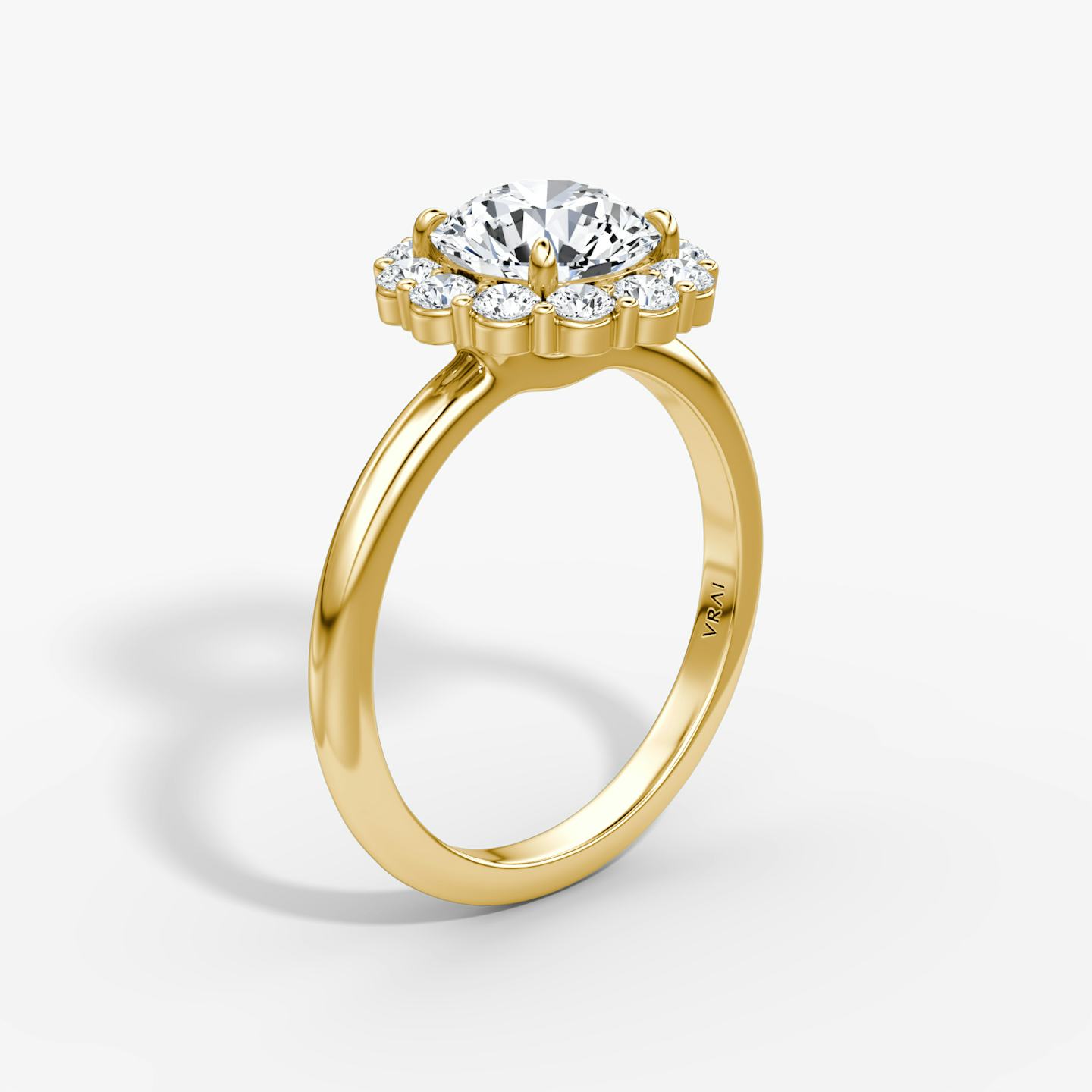 The Signature Floral Halo | Round Brilliant | 18k | 18k Yellow Gold | Band: Plain | Carat weight: See full inventory | Diamond orientation: vertical