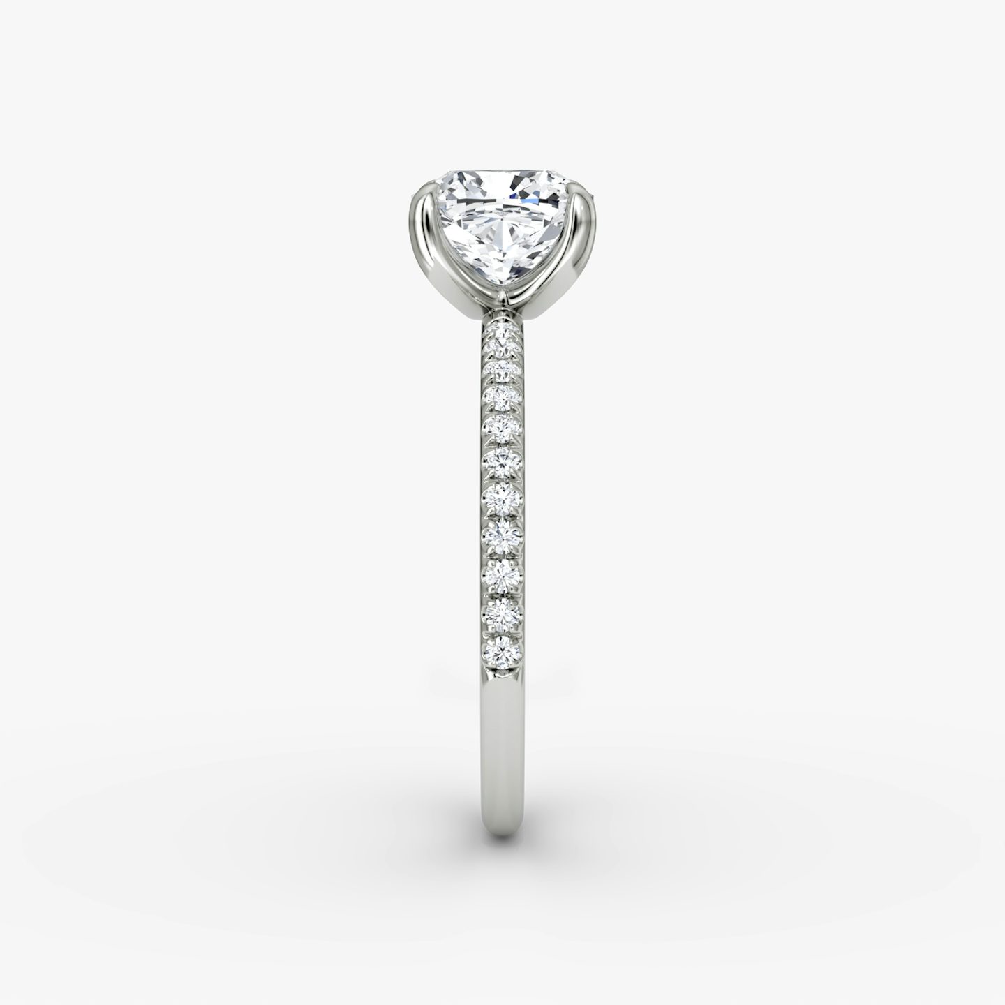 The Classic | Pavé Cushion | Platinum | Band width: Standard | Band: Pavé | Diamond orientation: vertical | Carat weight: See full inventory