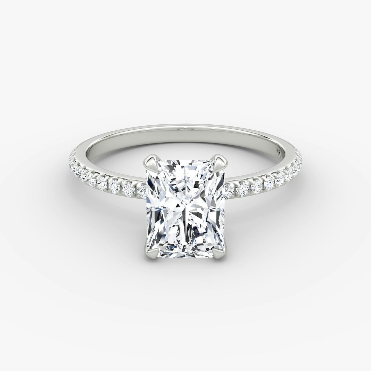 The Classic | Radiant | Platinum | Band width: Standard | Band: Pavé | Diamond orientation: vertical | Carat weight: See full inventory