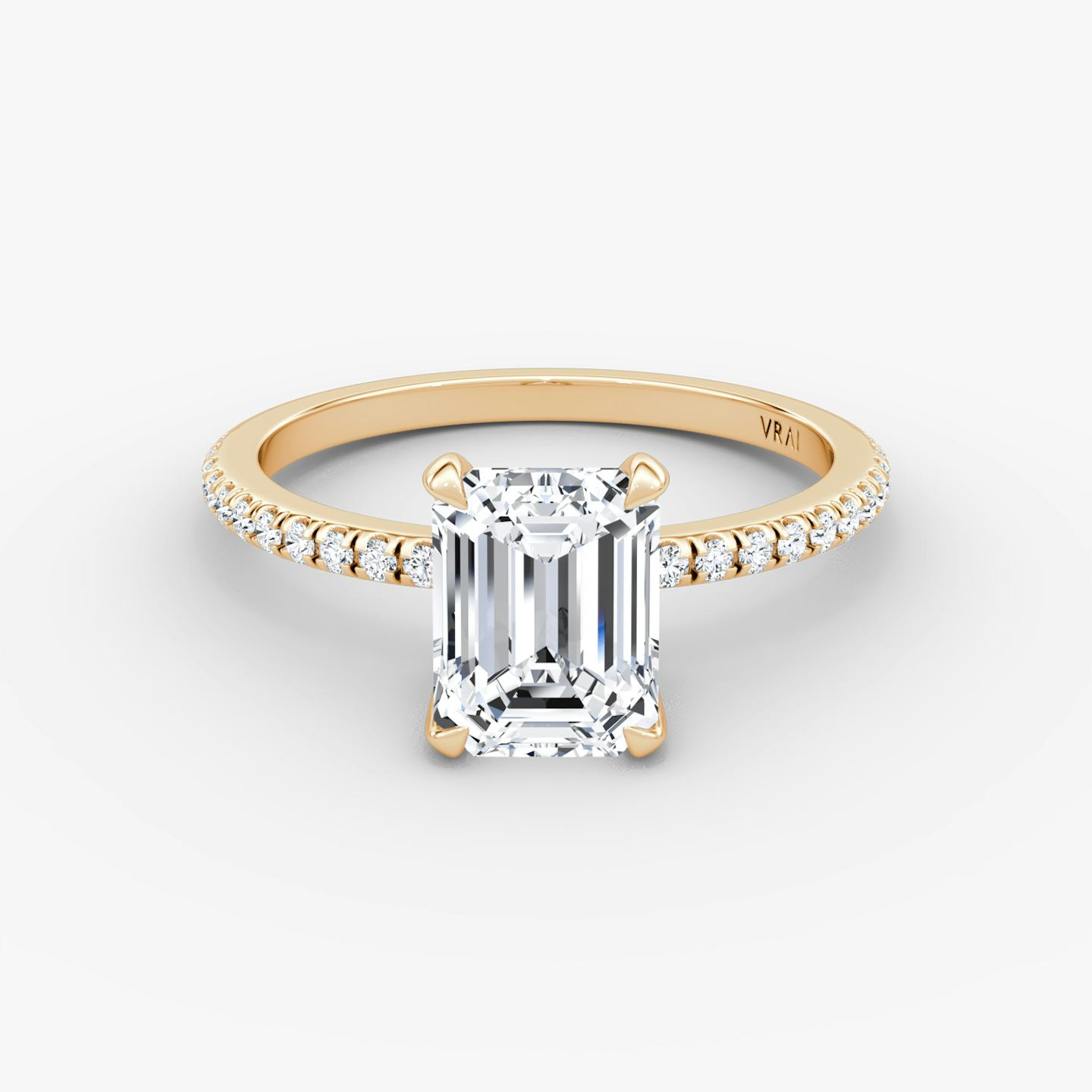 The Classic | Emerald | 14k | 14k Rose Gold | Band width: Standard | Band: Pavé | Diamond orientation: vertical | Carat weight: See full inventory