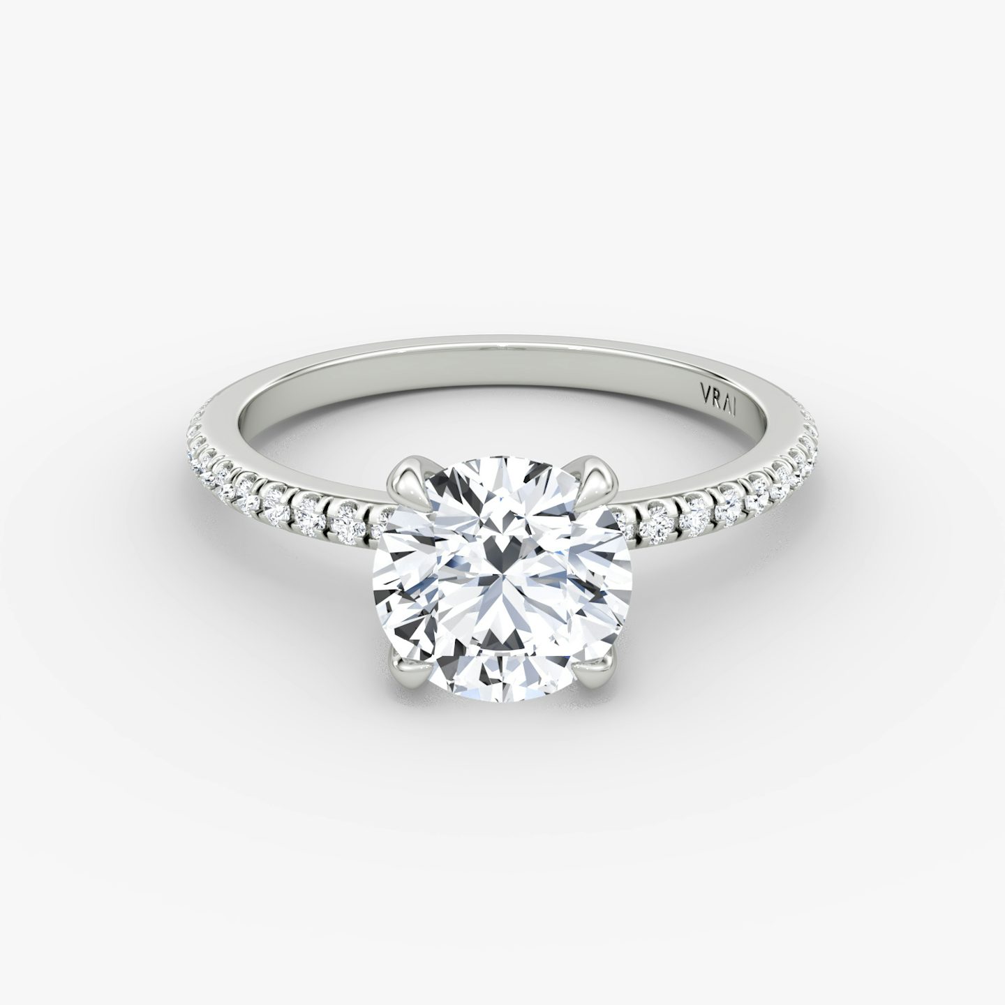The Classic | Round Brilliant | 18k | 18k White Gold | Band width: Standard | Band: Pavé | Carat weight: 1½ | Diamond orientation: vertical
