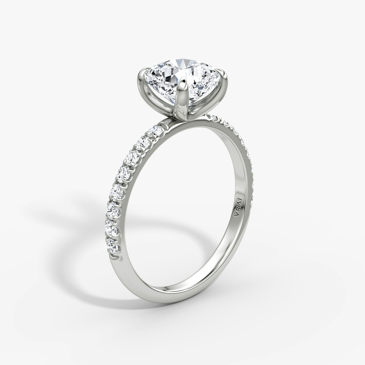 The Classic | Pavé Cushion | Platinum | Band width: Large | Band: Pavé | Diamond orientation: vertical | Carat weight: See full inventory