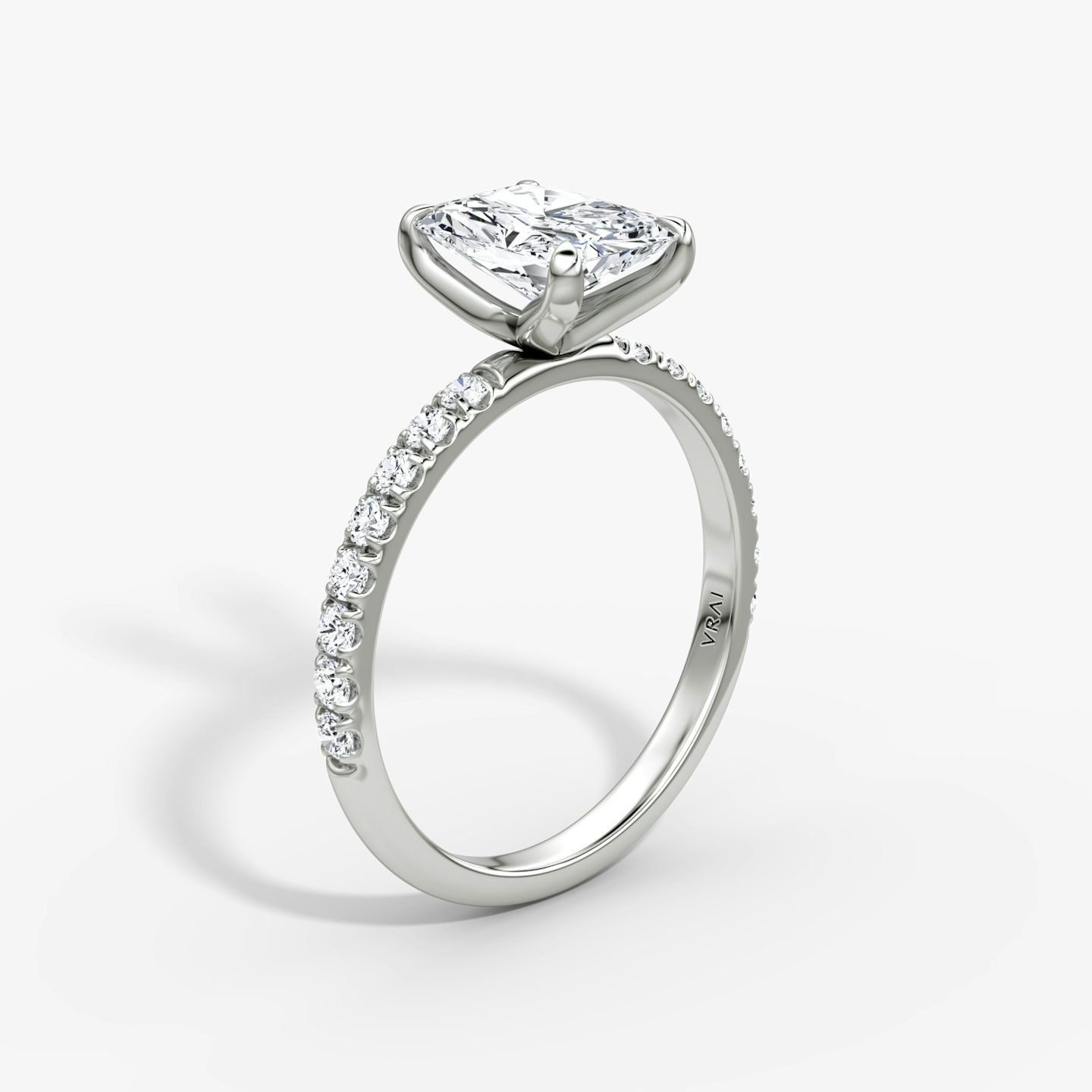 The Classic | Radiant | Platinum | Band width: Large | Band: Pavé | Diamond orientation: vertical | Carat weight: See full inventory