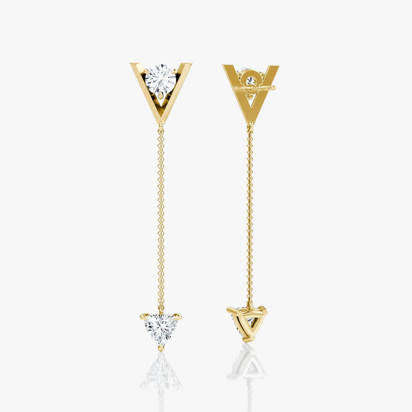 VRAI V Duo Dangle Earring | Round Brilliant and Trillion | 14k | 18k Yellow Gold