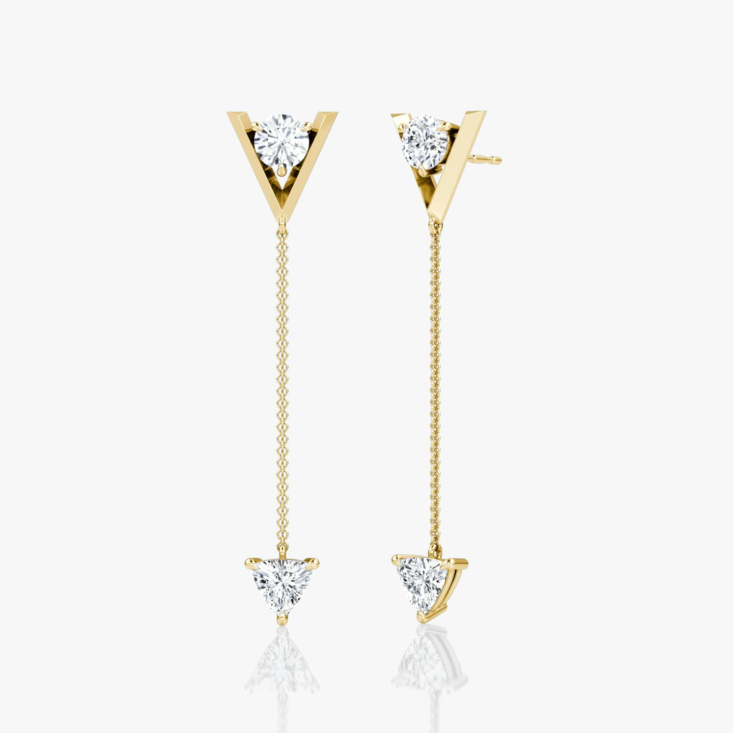 VRAI V Duo Dangle Earring | Round Brilliant and Trillion | 14k | 18k Yellow Gold