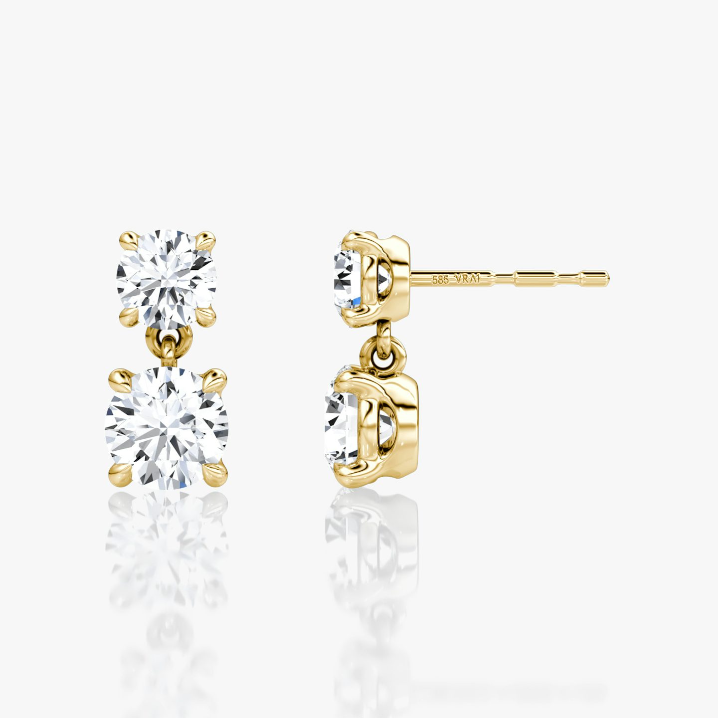 Signature Drop Earring | Round Brilliant and Round Brilliant | 14k | 18k Yellow Gold | Carat weight: 3/4