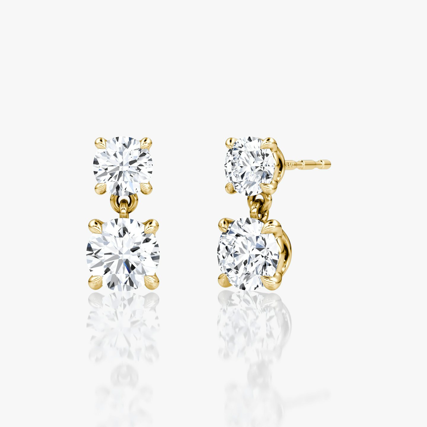 Signature Drop Earring | Round Brilliant and Round Brilliant | 14k | 18k Yellow Gold | Carat weight: 3/4