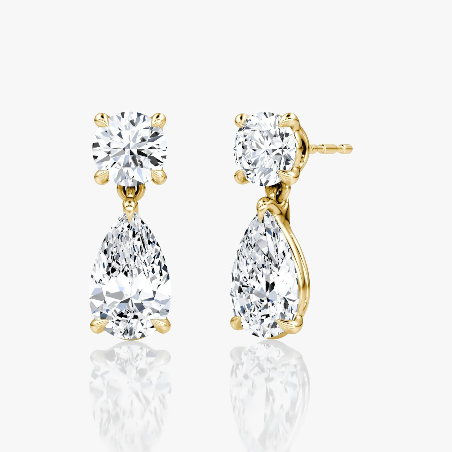 Boucles d'oreilles pendantes Signature Duo | Rond brillant et Poire | 14k | Or jaune 18 carats | Poids en carats: 1½