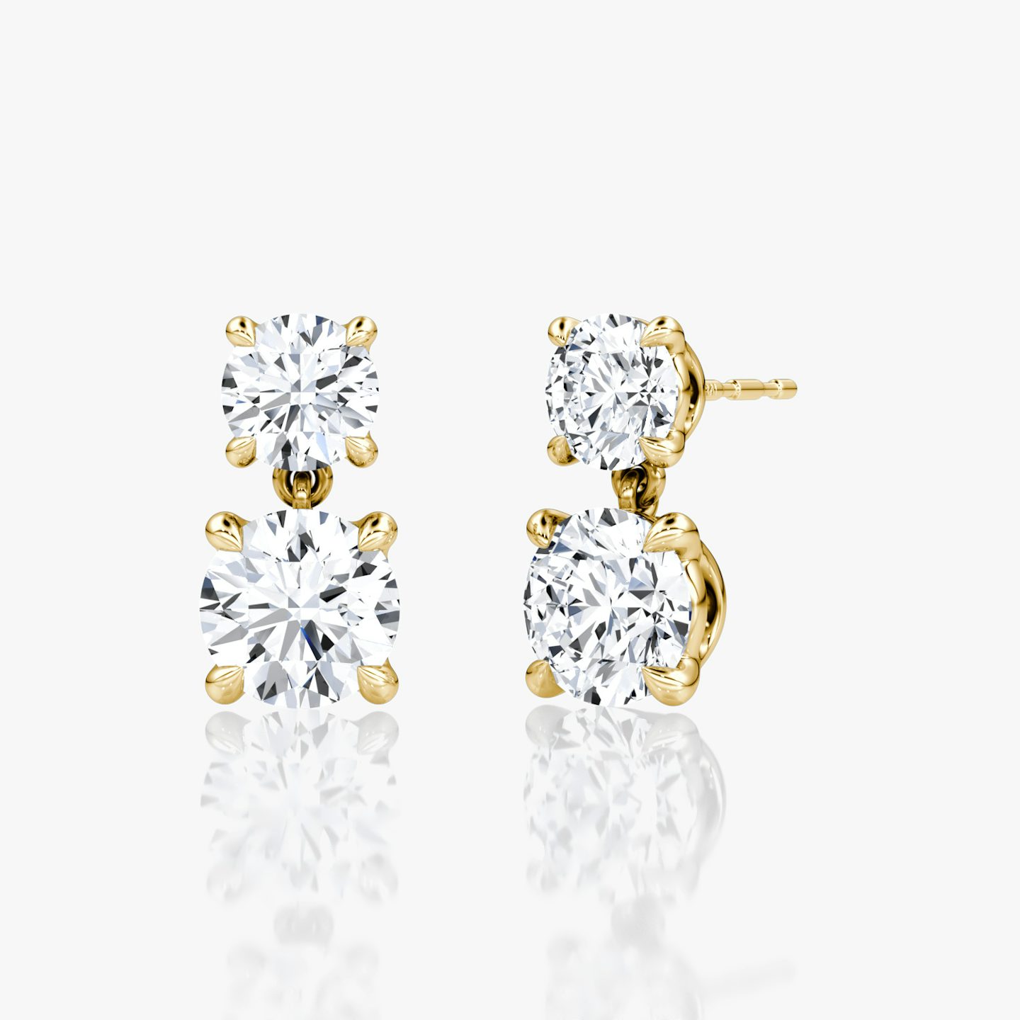Boucles d'oreilles pendantes Signature Duo | Rond brillant et Rond brillant | 14k | Or jaune 18 carats | Poids en carats: 1½