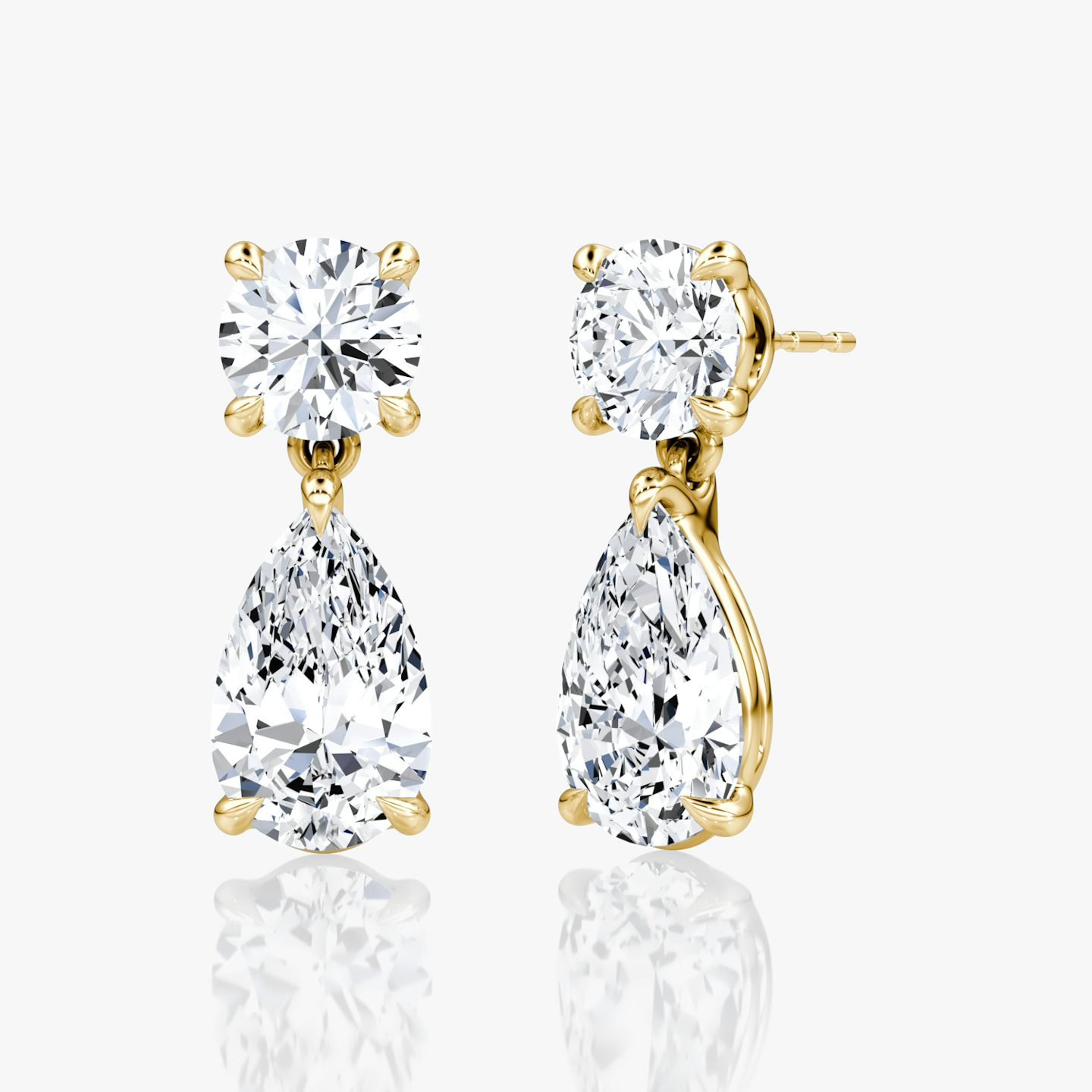 Signature Drop Earring | Round Brilliant and Pear | 14k | 18k Yellow Gold | Carat weight: 3