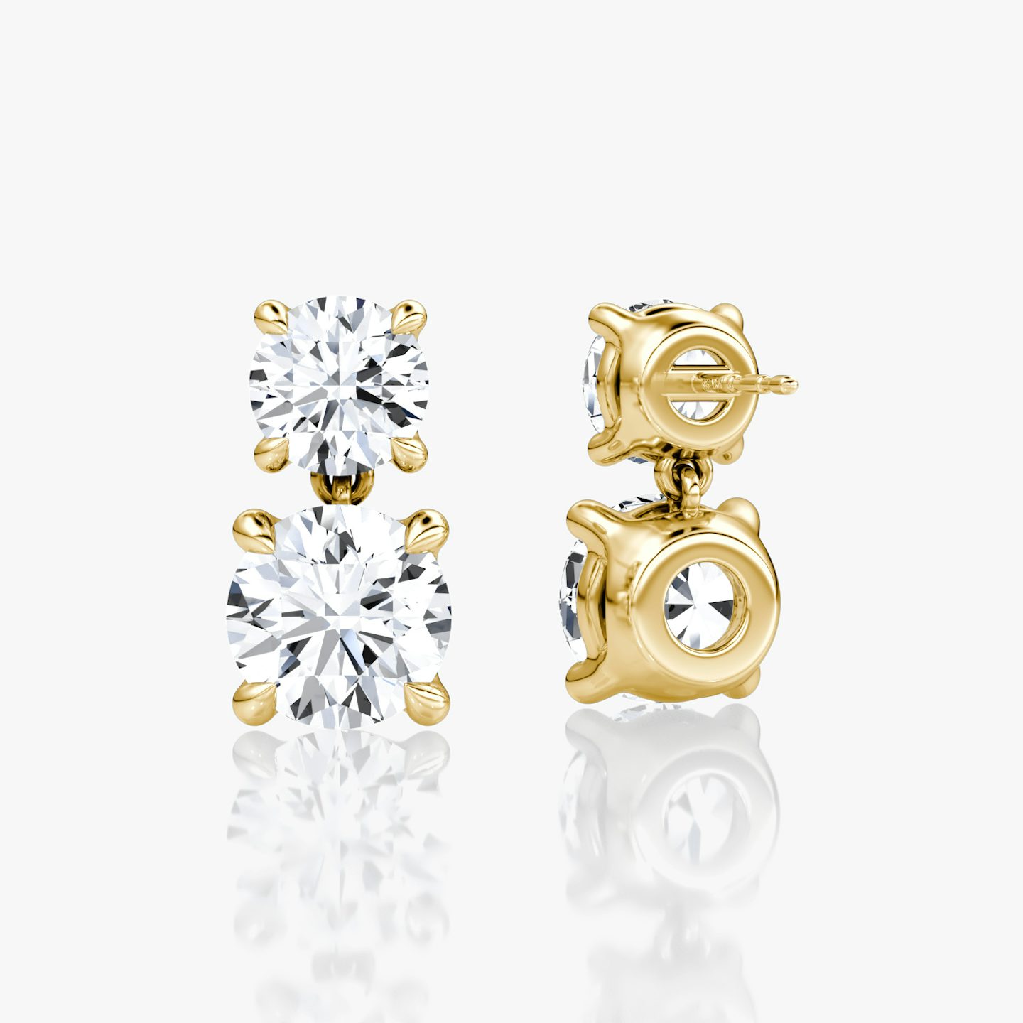 Signature Drop Earring | Round Brilliant and Round Brilliant | 14k | 18k Yellow Gold | Carat weight: 3