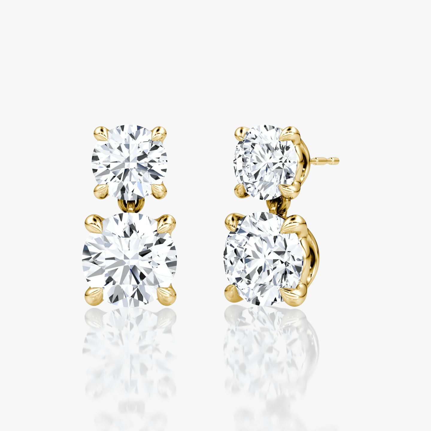 Signature Drop Earring | Round Brilliant and Round Brilliant | 14k | 18k Yellow Gold | Carat weight: 3