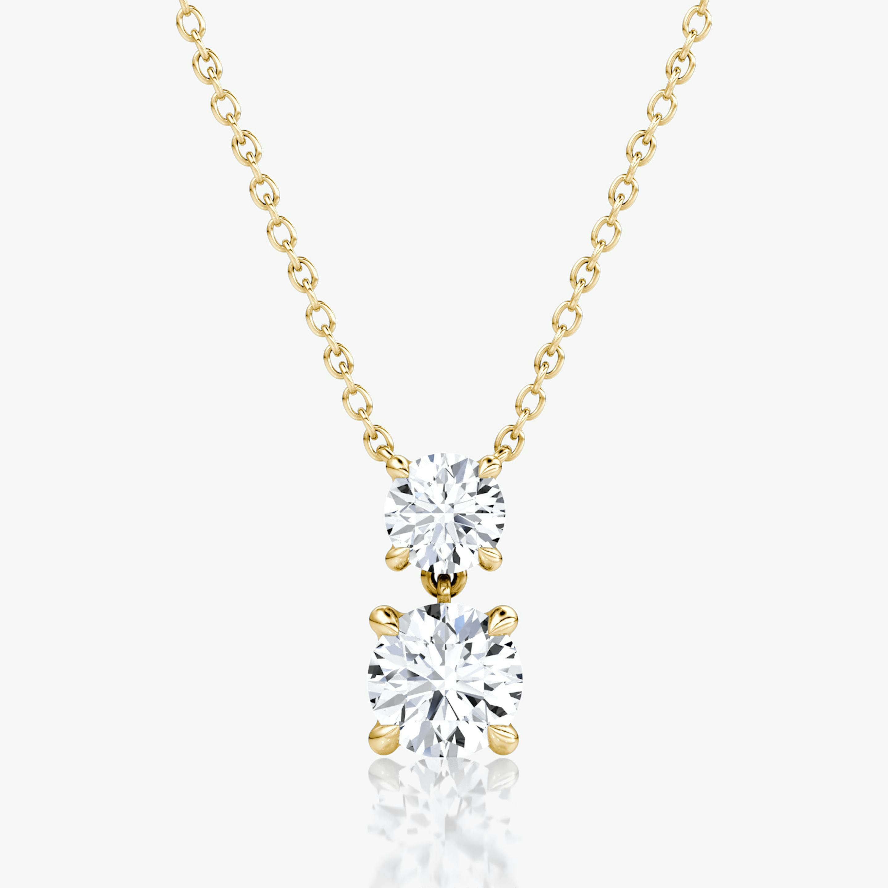 Signature Duo Drop Necklace | Round Brilliant and Round Brilliant | 14k | 18k Yellow Gold | Carat weight: 1½