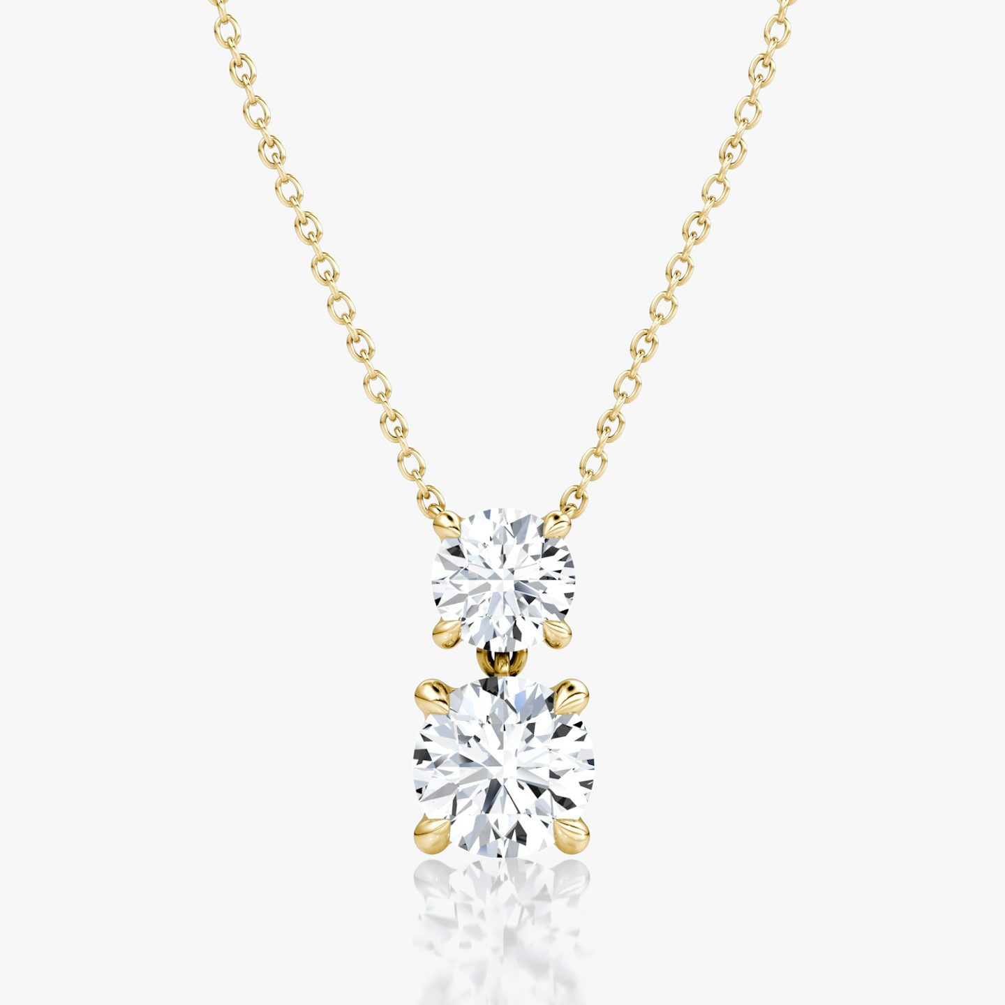 Signature Duo Drop Necklace | Round Brilliant and Round Brilliant | 14k | 18k Yellow Gold | Carat weight: 3