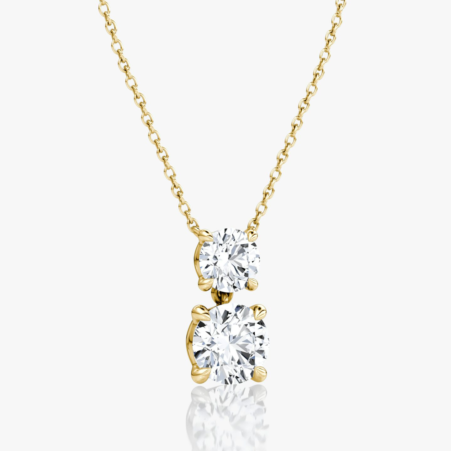 Signature Duo Drop Necklace | Round Brilliant and Round Brilliant | 14k | 18k Yellow Gold | Carat weight: 3