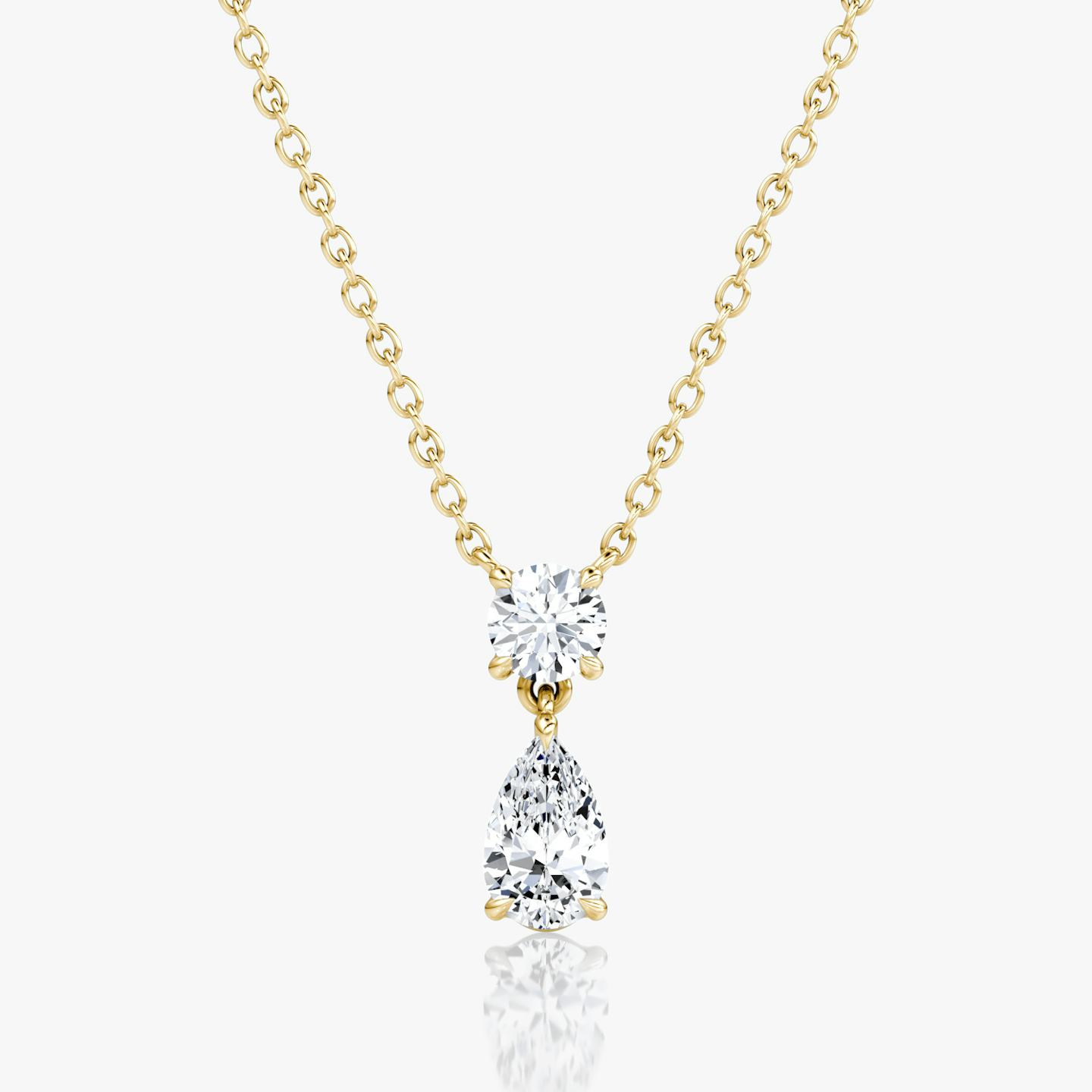 Signature Duo Drop Necklace | Round Brilliant and Pear | 14k | 18k Yellow Gold | Carat weight: 3/4
