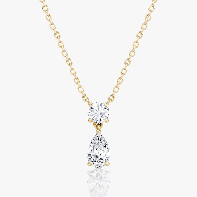 Signature Duo Drop NecklaceRound Brilliant and Pear | Yellow Gold