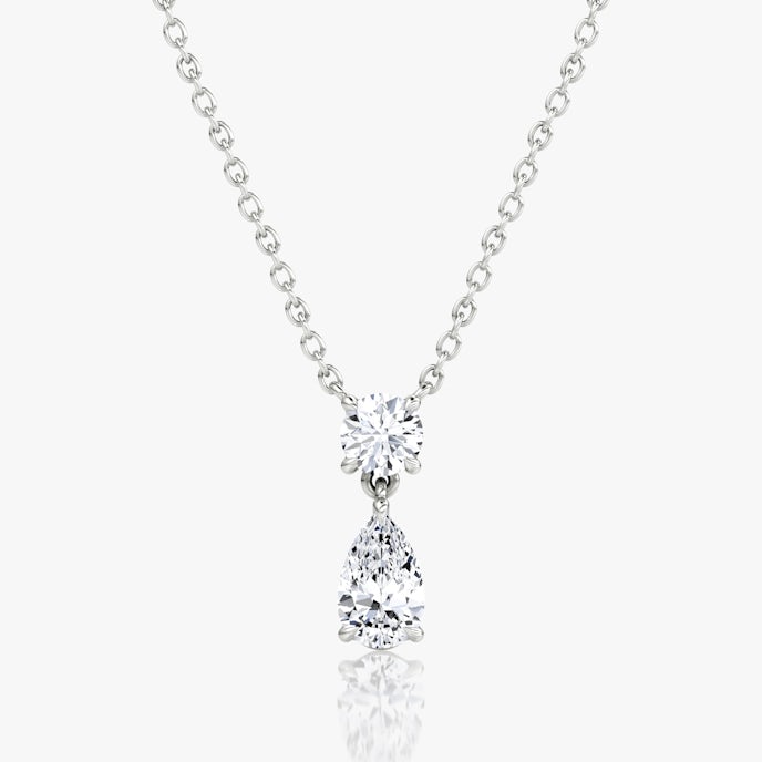 Signature Duo Drop NecklaceRound Brilliant and Pear | White Gold