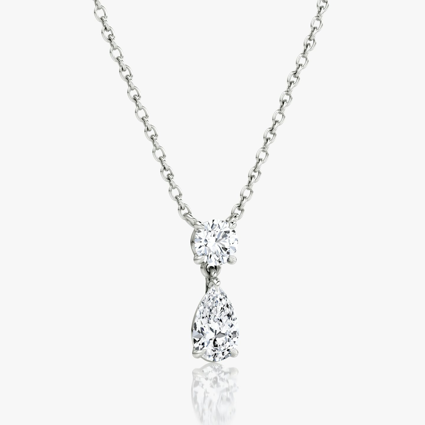 Signature Duo Drop Necklace | Round Brilliant and Pear | 14k | 18k White Gold | Carat weight: 3/4