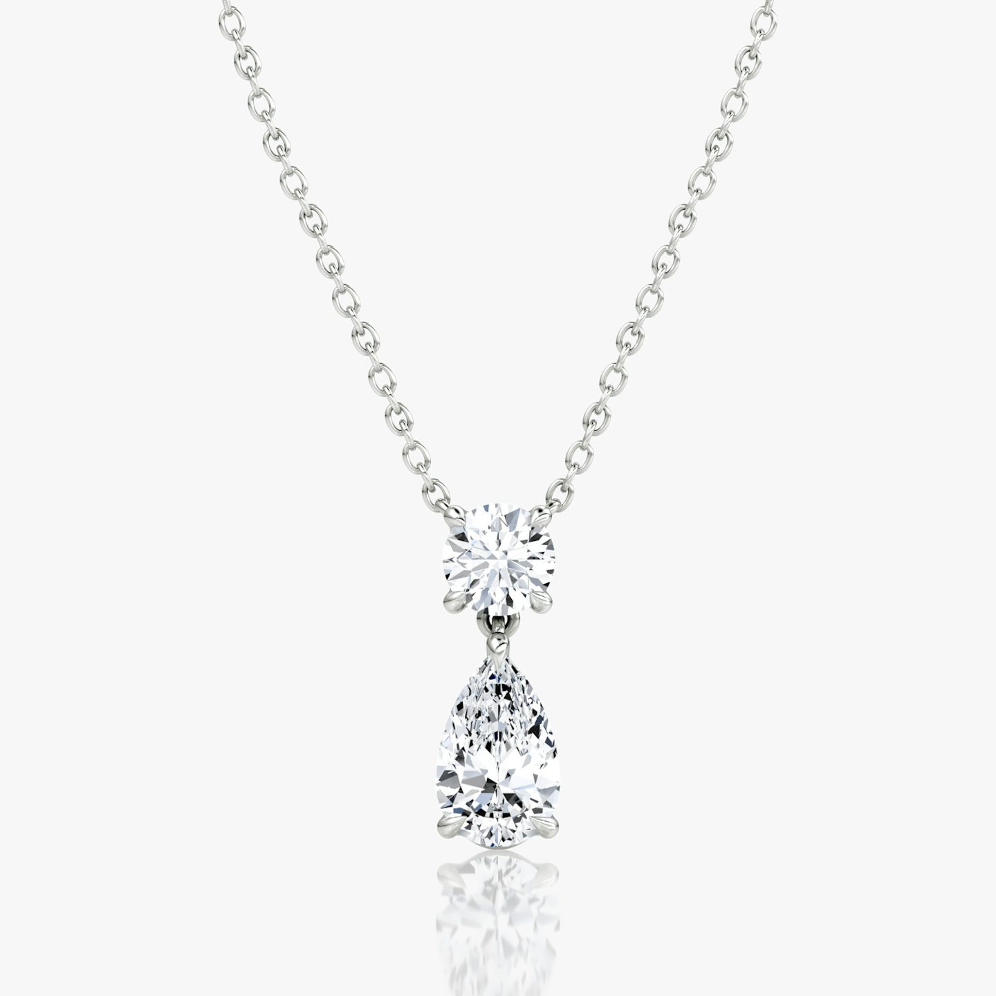 Signature Duo Drop Necklace | Round Brilliant and Pear | 14k | 18k White Gold | Carat weight: 1½