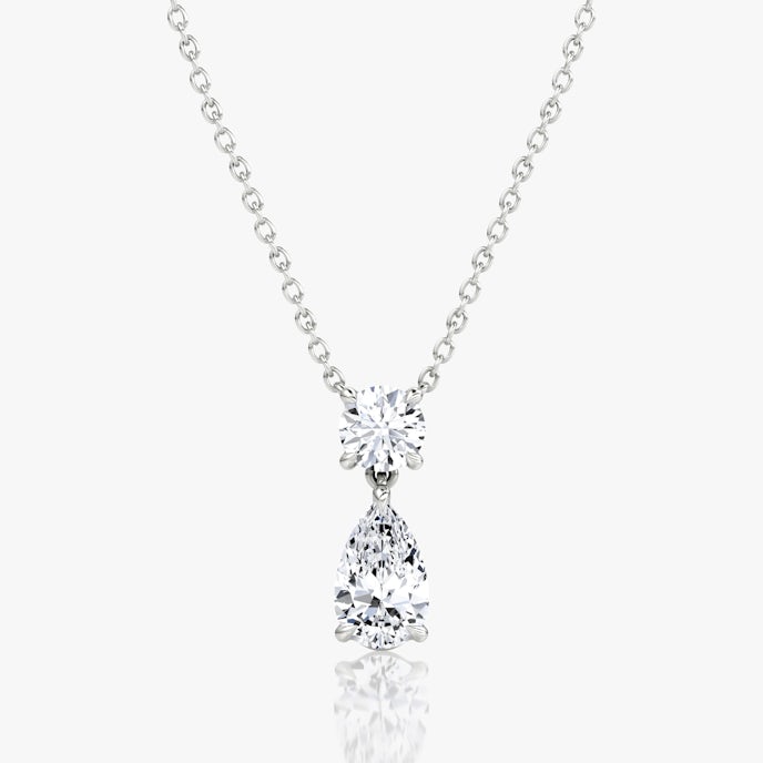 Signature Duo Drop NecklaceRound Brilliant and Pear | White Gold