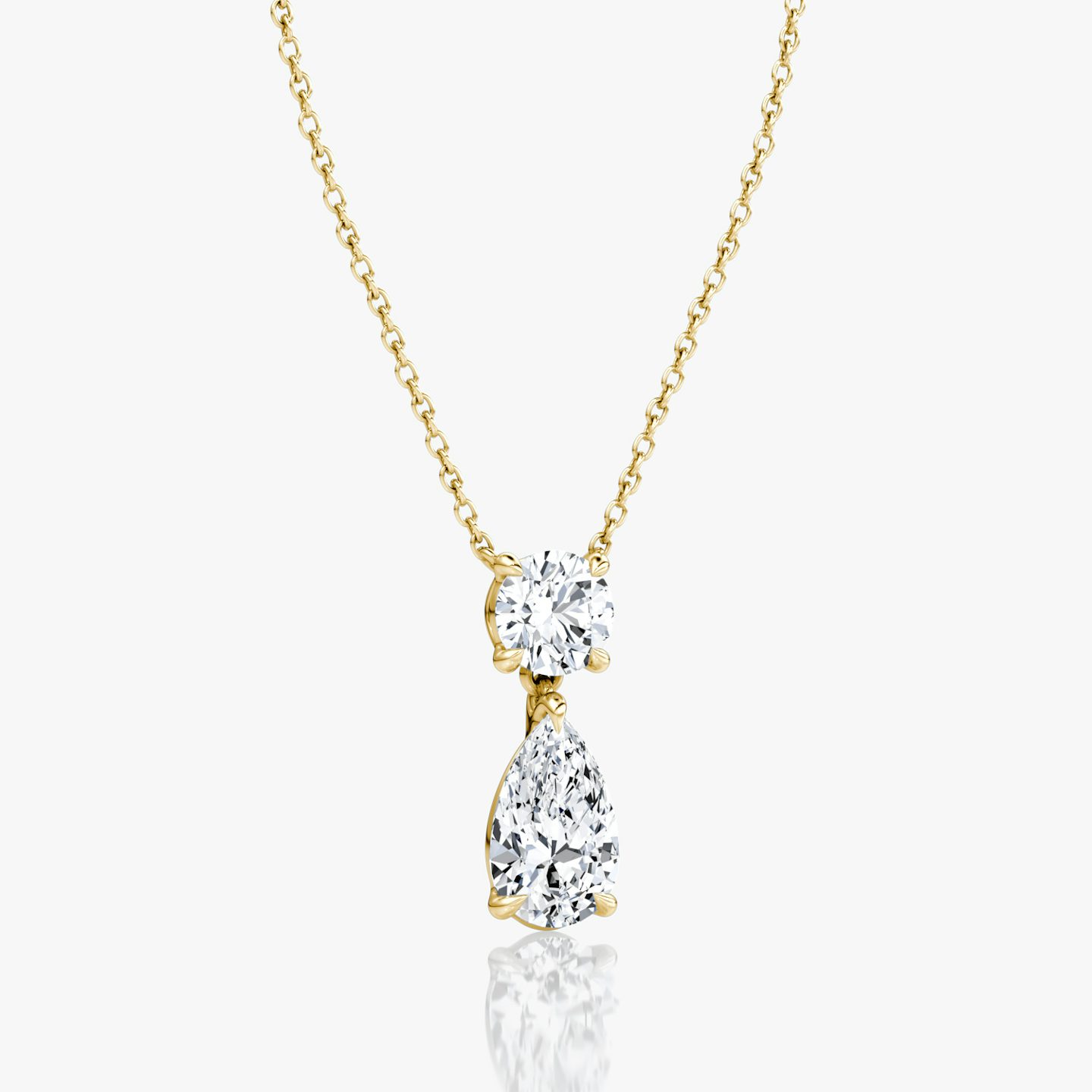 Signature Duo Drop Necklace | Round Brilliant and Pear | 14k | 18k Yellow Gold | Carat weight: 3