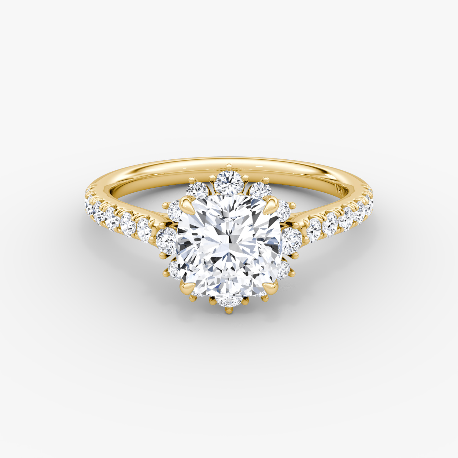 Aurora Halo Cushion Engagement Ring | 18k Yellow Gold