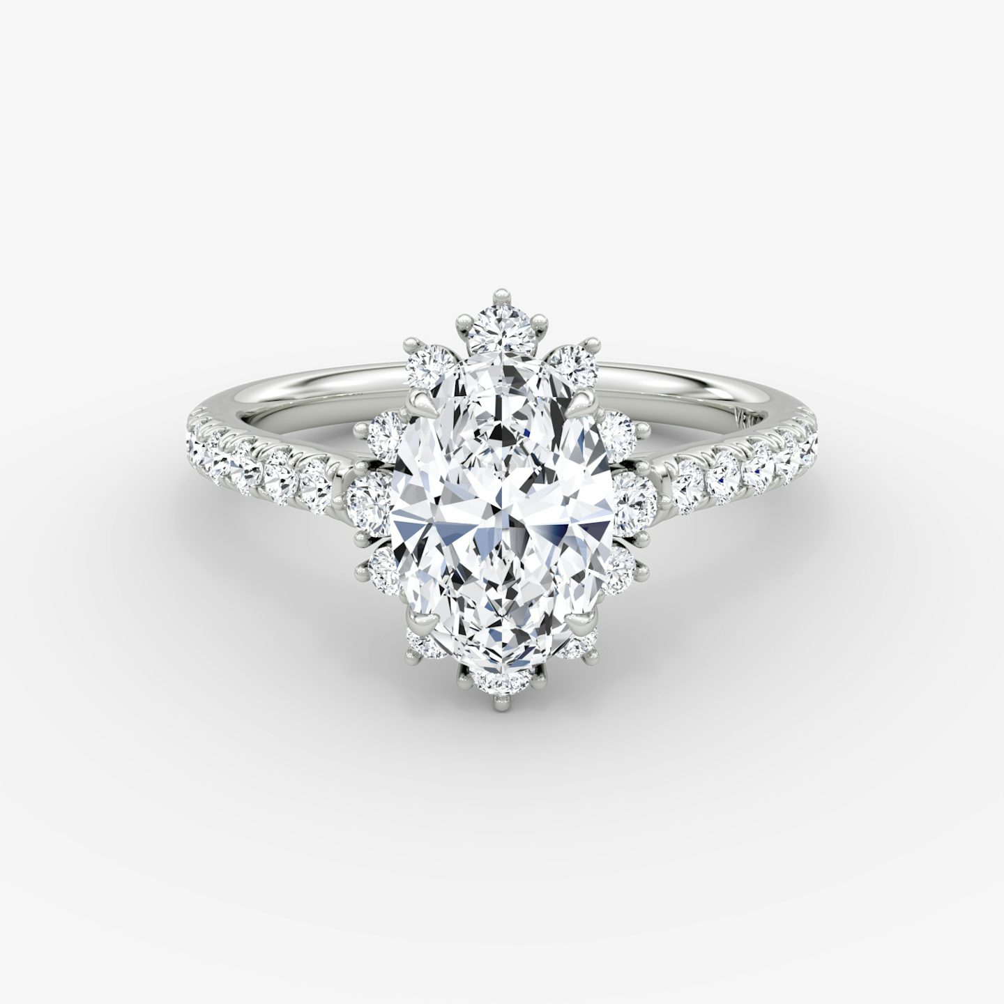 The Aurora Halo | Oval | 18k | 18k White Gold | Band: Pavé | Diamond orientation: vertical | Carat weight: See full inventory