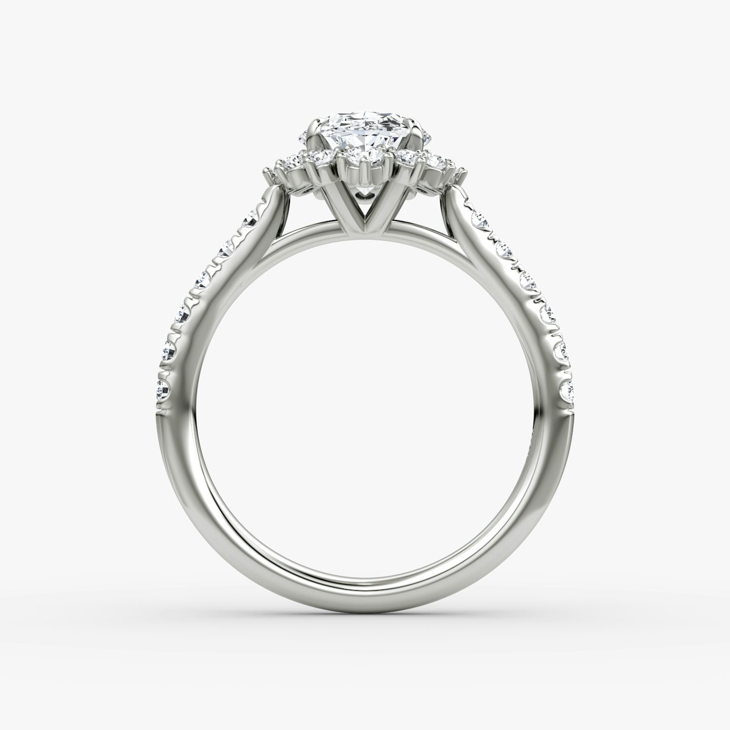 The Aurora Halo | Oval | Platinum | Band: Pavé | Diamond orientation: vertical | Carat weight: See full inventory
