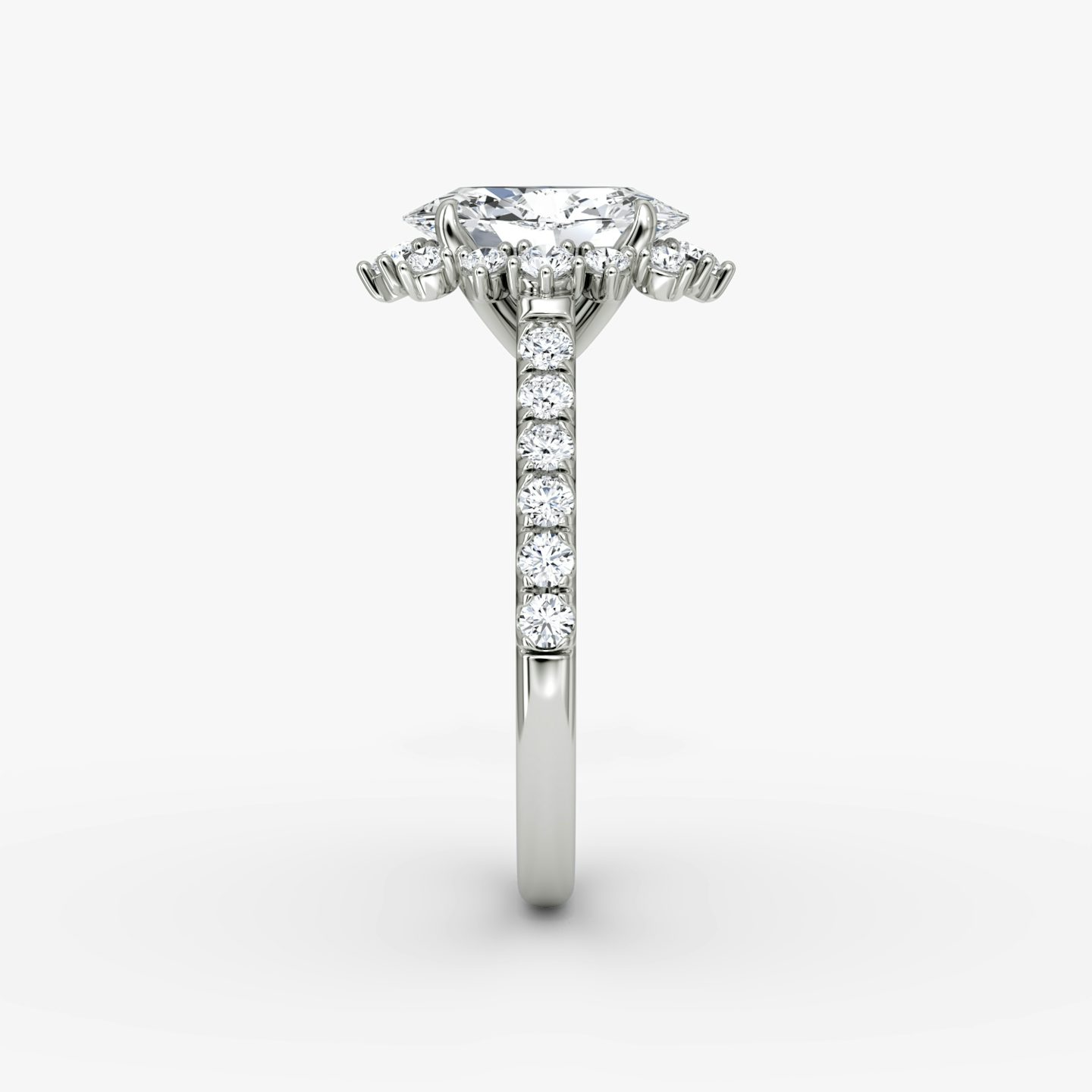 The Aurora Halo | Oval | 18k | 18k White Gold | Band: Pavé | Diamond orientation: vertical | Carat weight: See full inventory