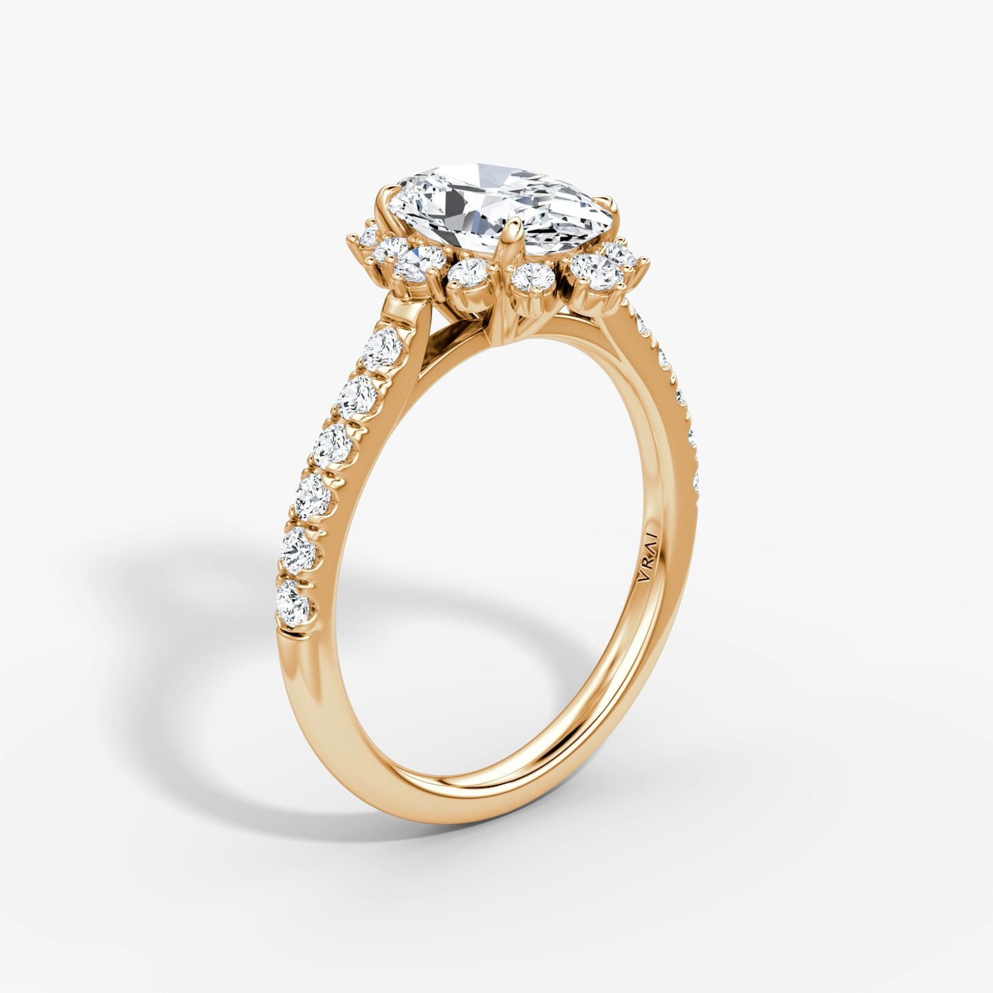 The Aurora Halo | Oval | 14k | 14k Rose Gold | Band: Pavé | Diamond orientation: vertical | Carat weight: See full inventory