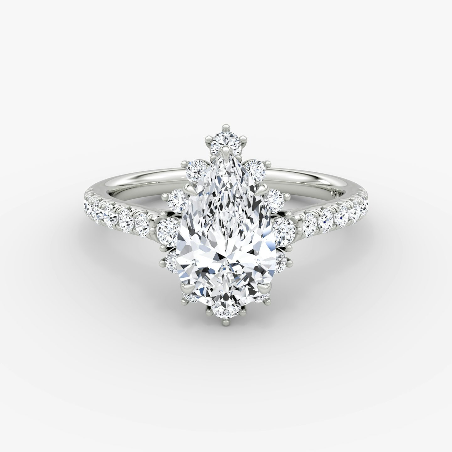 The Aurora Halo | Pear | 18k | 18k White Gold | Band: Pavé | Diamond orientation: vertical | Carat weight: See full inventory