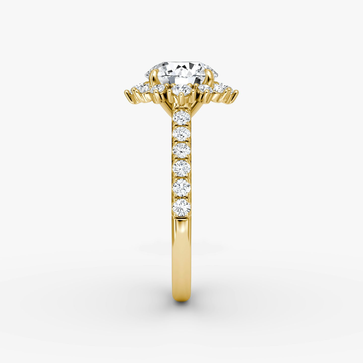 The Aurora Halo | Round Brilliant | 18k | 18k Yellow Gold | Band: Pavé | Carat weight: See full inventory | Diamond orientation: vertical