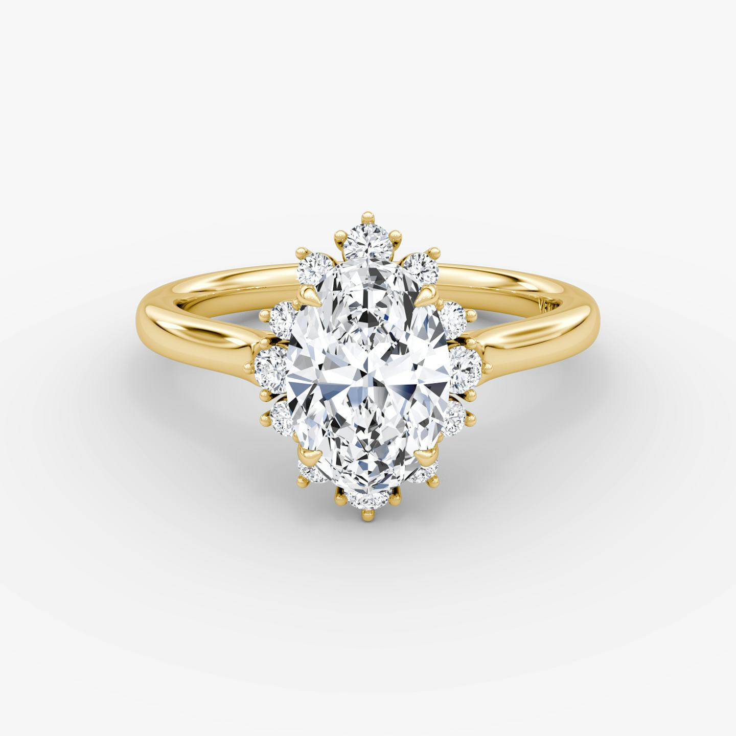 The Aurora Halo | Oval | 18k | 18k Yellow Gold | Band: Plain | Diamond orientation: vertical | Carat weight: See full inventory