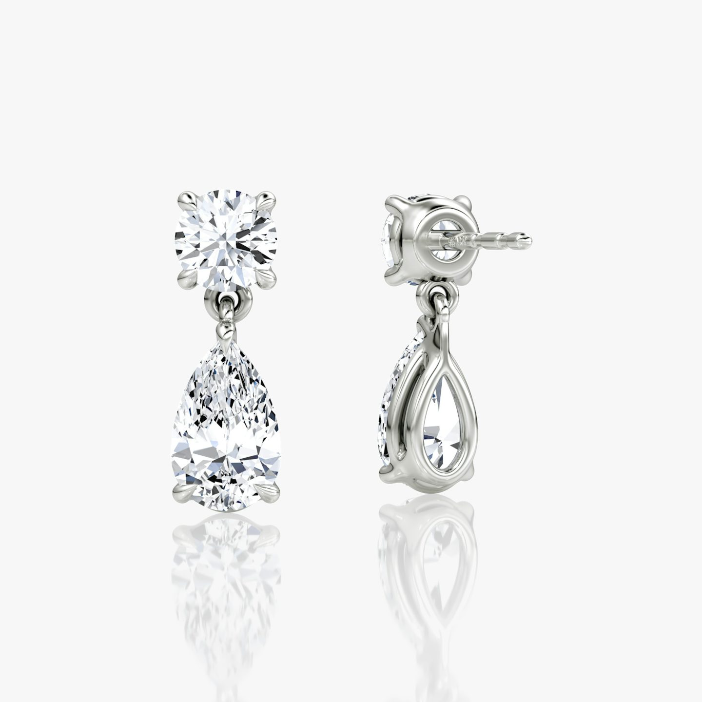 Boucles d'oreilles pendantes Signature Duo | Rond brillant et Poire | 14k | Or blanc 18 carats | Poids en carats: 3/4