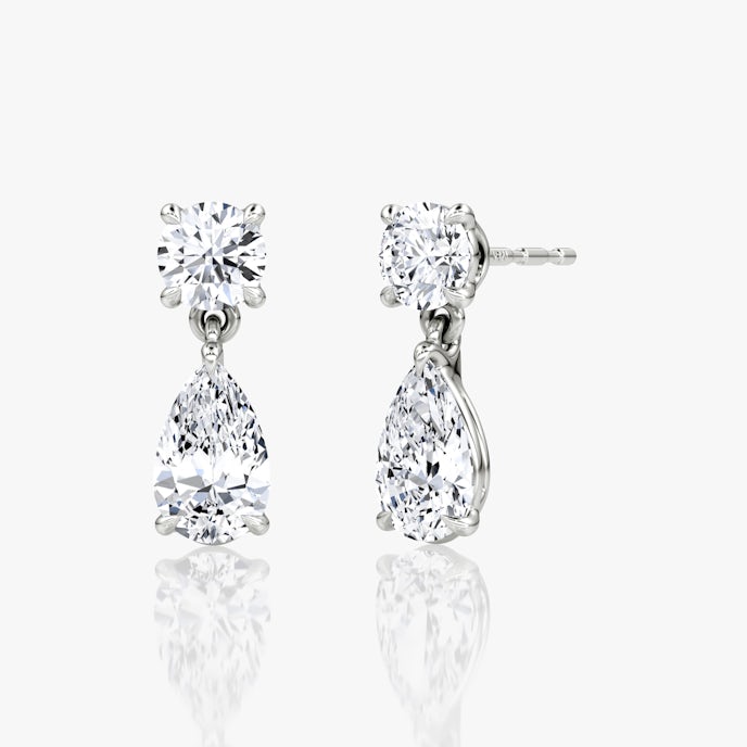 Signature Drop EarringRound Brilliant and Pear | White Gold