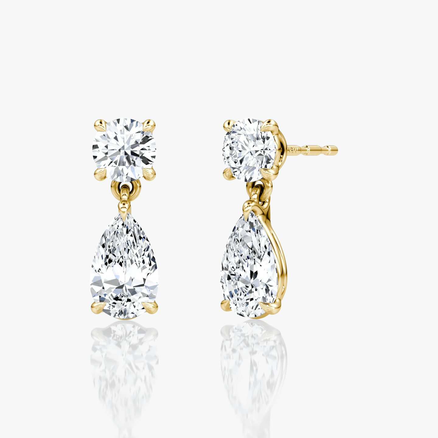 Boucles d'oreilles pendantes Signature Duo | Rond brillant et Poire | 14k | Or jaune 18 carats | Poids en carats: 3/4