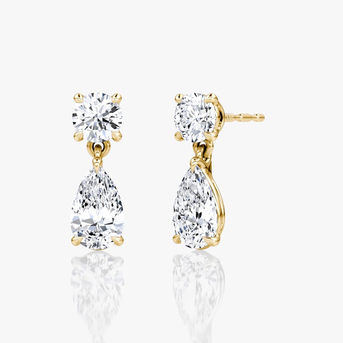 Signature Drop EarringRound Brilliant and Pear | Yellow Gold