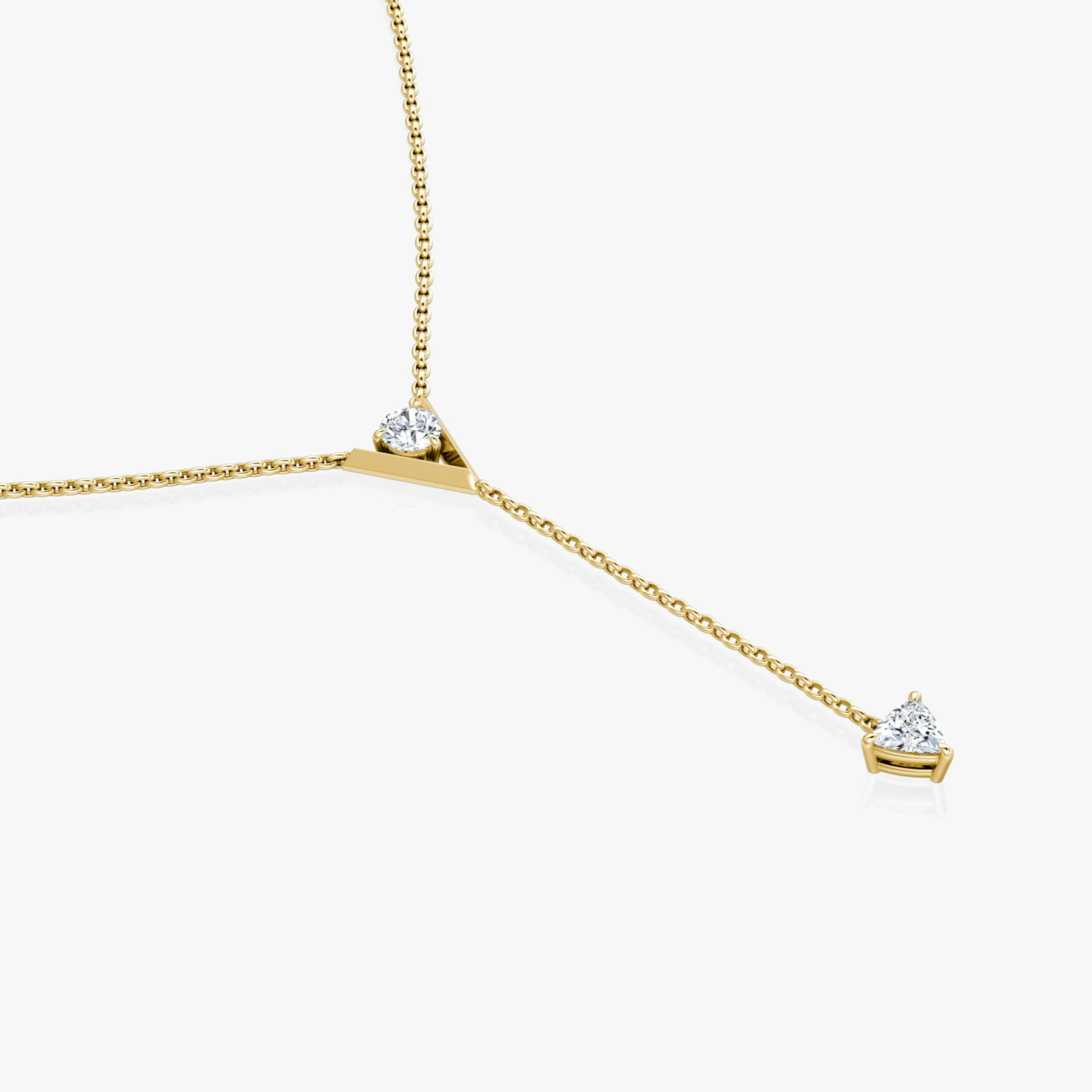 VRAI V Duo Lariat Necklace | Round Brilliant and Trillion | 14k | 18k Yellow Gold | Chain length: 16-18