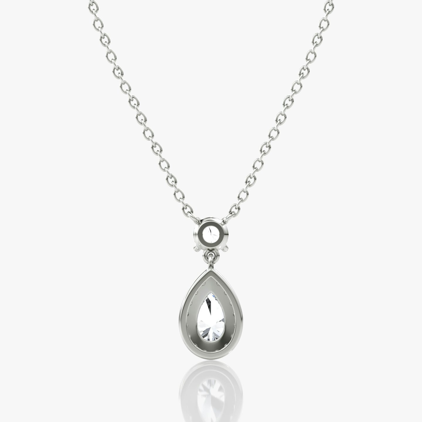 Signature Pear Drop Halo Necklace | Round Brilliant | 14k | 18k White Gold | Chain length: 16-18