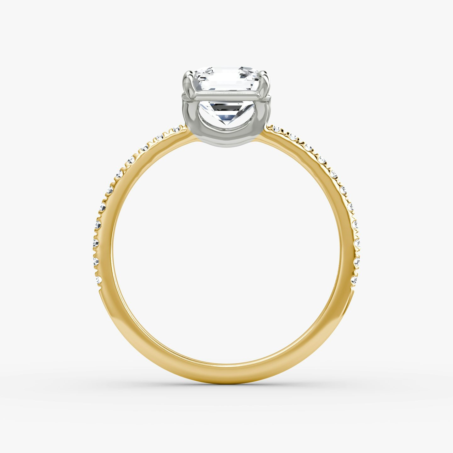 The Signature | Asscher | 18k | 18k Yellow Gold and Platinum | Band: Pavé | Band width: Standard | Setting style: Plain | Diamond orientation: Horizontal | Carat weight: See full inventory